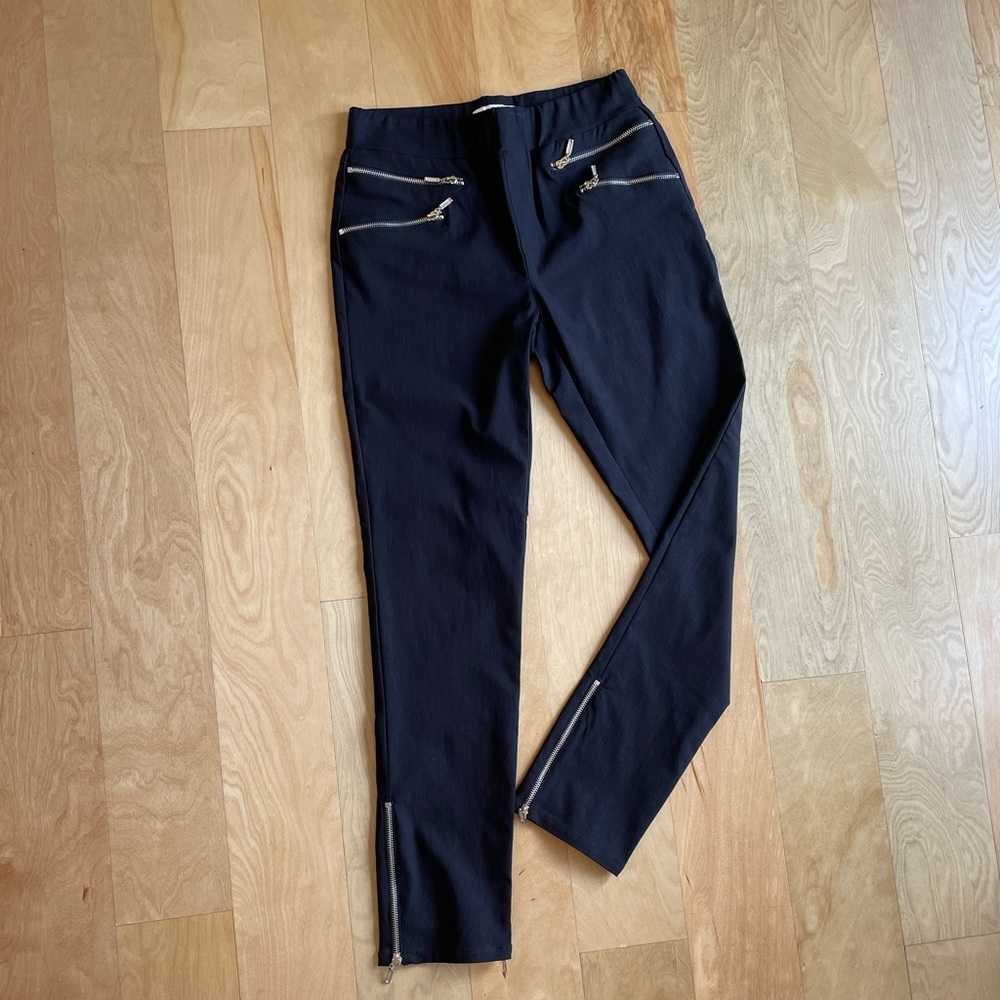 Punk-style Joseph Ribkoff skinny pants with zipper details, Black, Size 8